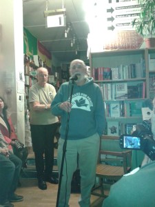 Jim singing at the launch of David Gee's book at Housemans Radical Bookshop.