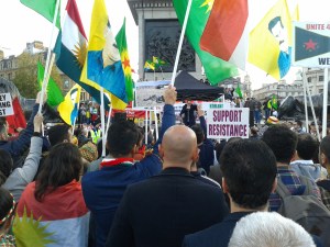 Comedian and political activist Mark Thomas speaking at the rally