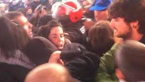 Jone Amezaga's face in the midst of the battle as supporters try to block the police arrest, 15 Dec 2014