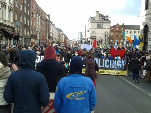 Start of the march in Dame Street after rally in Central Plaza