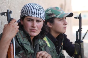 Two Kurdish Women Fighters kefiyah headscarf