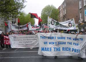 Anti-Capitalist Bloc in Dawson Street, Dublin, marching to join anti-austerity demonstration at Dáíl in 2010
