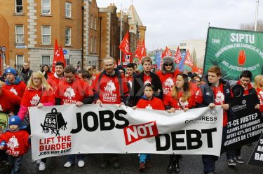 Reformist trade union slogan on anti-austerity march in 2010
