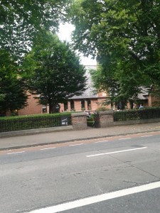 The Schoolhouse, Northumberland Road, today (a snack-cafe nowadays). The Bridge is to the right; the British troops were advancing along the road from the right.
