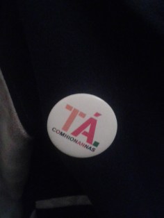 One of the many badges worn in support of a vote to insert the clause into the Irish Constitution (there was also an English-language one)