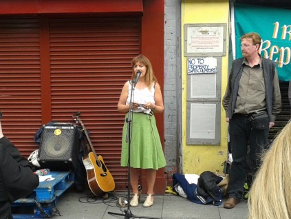 Donna Cooney, great-grandniece of Elizabeth O'Farrell, speaking on behalf of the 1916 Relatives' Assocation