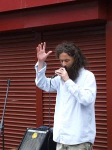 John Cummins, poetician, performing his Moore Street piece