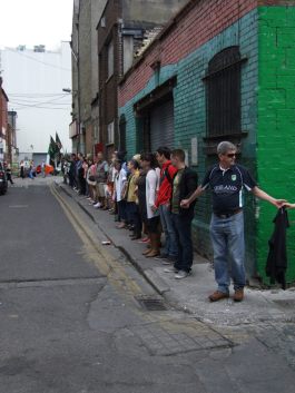 The line stretching around from Moore St, to the corner of Moore Lane with Henry Place, then (out of frame) up Moore Lane to O'Rahilly Parade and back into Moore St.