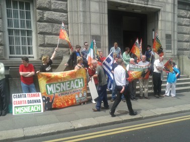 Part of a recent lunchtime demonstration outside the office of the Department responsible for the Gaeltacht. It was called by a new incarnation of Misneach, an organisation active in the mid-1960s.
