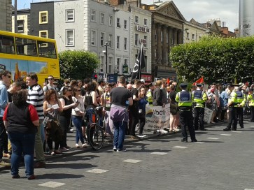 The section containing most of the counter-demonstrators.  The anti-abortioners were able to park two mobile PAs in front of them there to drown out their opposition as the march went by.