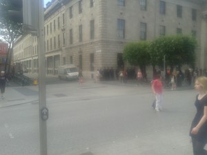 The Riot Squad were also there for the counter-demonstrators.  Some may be seen in this misty image of them at the Princes Street end of the GPO.