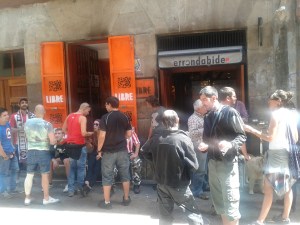 Outside the Errondabide street Herriko Taberna in the Casco Viejo part of Bilbao