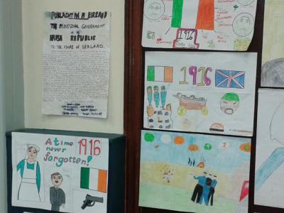 Some more of the wonderful children's artistic impressions of the Rising on display at the launch. (Photo D. Breatnach(