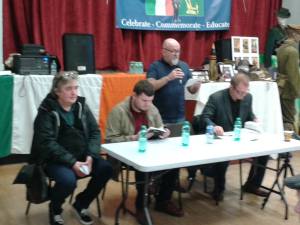 The panel at the launch (seated L-R): Hugo McGuinness, Donal Fallon, Brian . Eamonn O'Hara (standing) was MC.