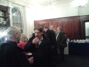 Pat Waters in conversation in the bar