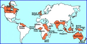 Map of the British Empire in 1914 (of course the British ruling class had dominant influence over many other areas, for example over much of Latin America). (Image sourced from Internet)