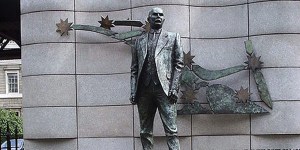 Monument in Dublin to James Connolly, revolutionary sociailist writer, historian, theorist, union organiser, publisher -- his last location of freedom was the Moore Street 1916 Terrace, before he was shot by British firing squad