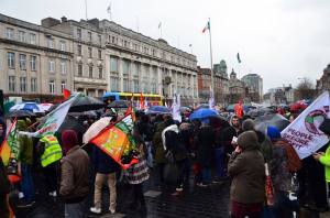 Section of anti-racist rally on central reservation O'Connell Street, looking southward. (Photo from ENAR Ireland FB page).