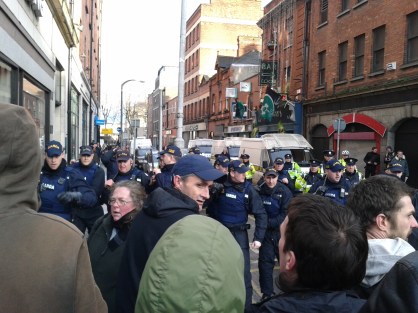 Riot Squad police in Cathedral Street facing off antifascists. (Photo D.Breatnach)