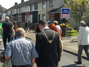 Deputy Dublin Mayor Cieran Perry in the march -- he also spoke at the unveiling.