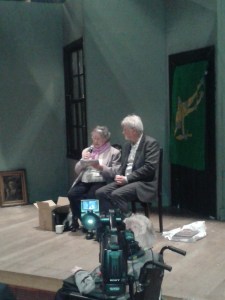 Ellen Galvin on stage at the Sean O'Casey Community Centre theatre and Michael O'Brien launching the book about Walter Carpenter. (Photo D.Breatnach)