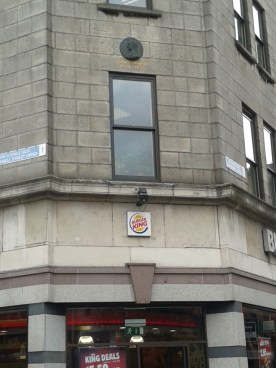The plaque to Cathal Brugha across from Lynam's Hotel. Brugha was shot by Free State troops in the street there on 5th July1922 and died on the 7th.