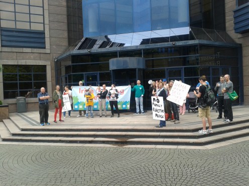 Families and supporters outside NAMA building during the week Supporters and members of the public at campaign table outside Lynam Hotel during the week (photo: D. Breatnach)