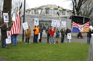 Part of the gathering at the US Embassy in solidarity with Peltier and seeking his urgent release in 2012 