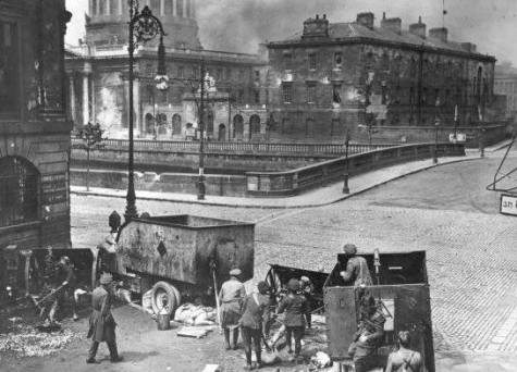 Bombardment of Republican-held Four Courts in Dublin by Free State forces from the bottom of Winetavern Street (with British artillery on loan) starts the Civil War on 28 June 1922 (Source Internet)
